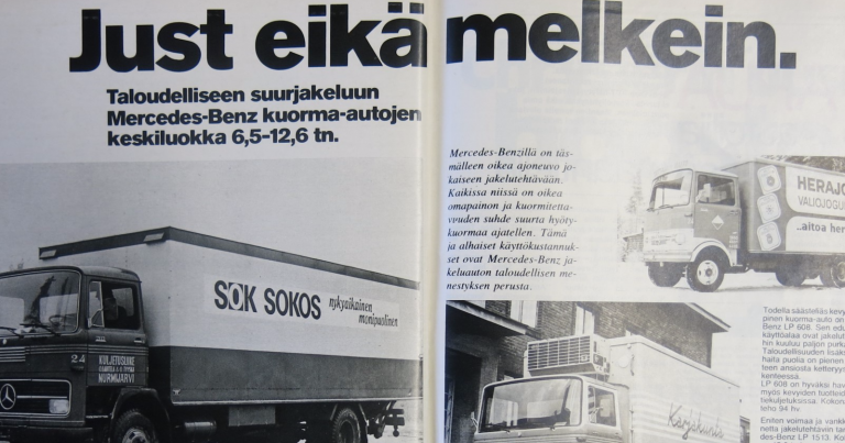 Päivän automainos: Mersun jakelukuorma-autot, "Just eikä melkein."