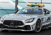 F1-kisan turva-auto kiihtyy nollasta sataan 3,6 sekunnissa