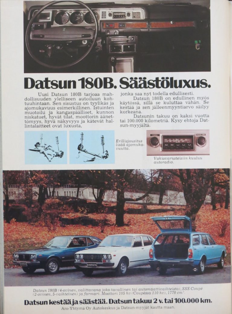 Päivän automainos: Datsun 180B — säästöluxus