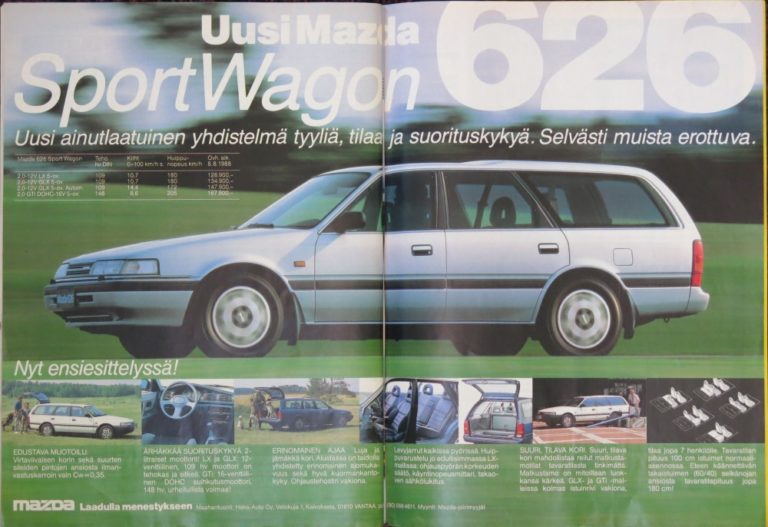 Päivän automainos: Mazda 626 SportWagon — ”Uusi ainutlaatuinen yhdistelmä tyyliä, tilaa ja suorituskykyä. Selvästi muista erottuva.”