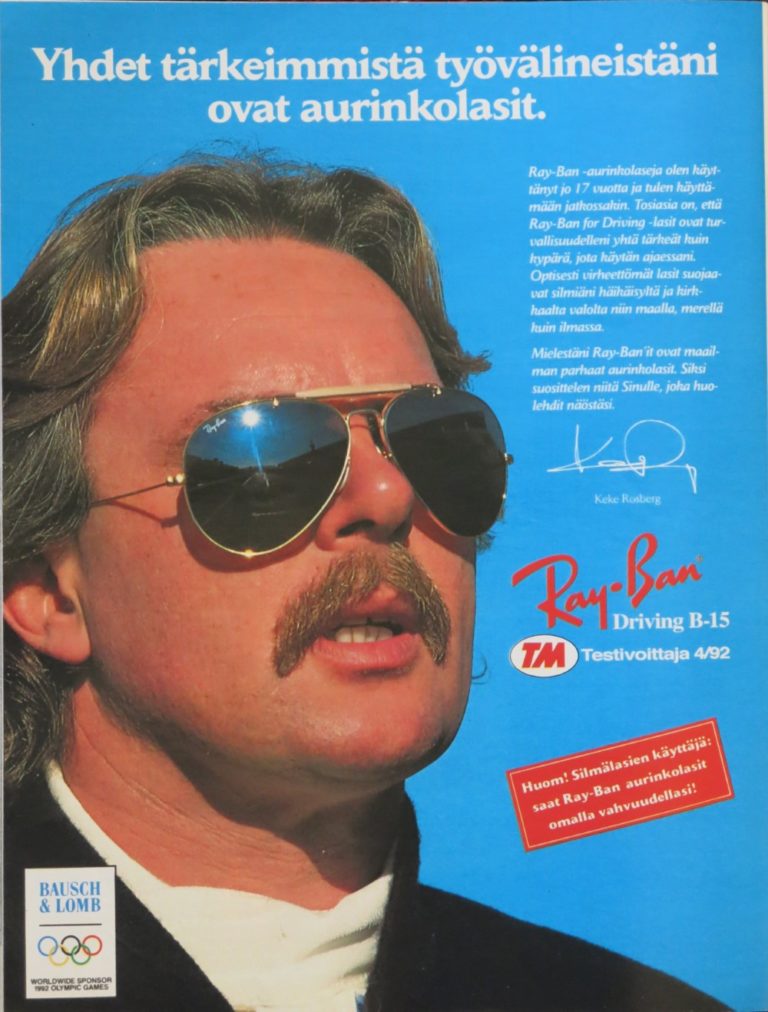 Päivän automainos: ”Keke Rosberg: Yhdet tärkeimmistä työvälineistäni ovat aurinkolasit.”