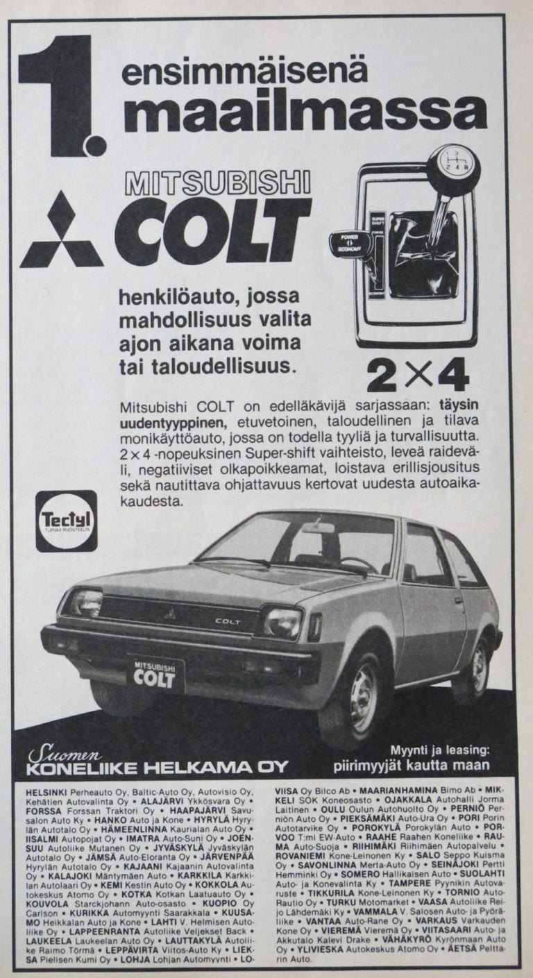 Päivän automainos: Ensimmäisenä maailmassa — Mitsubishi Colt